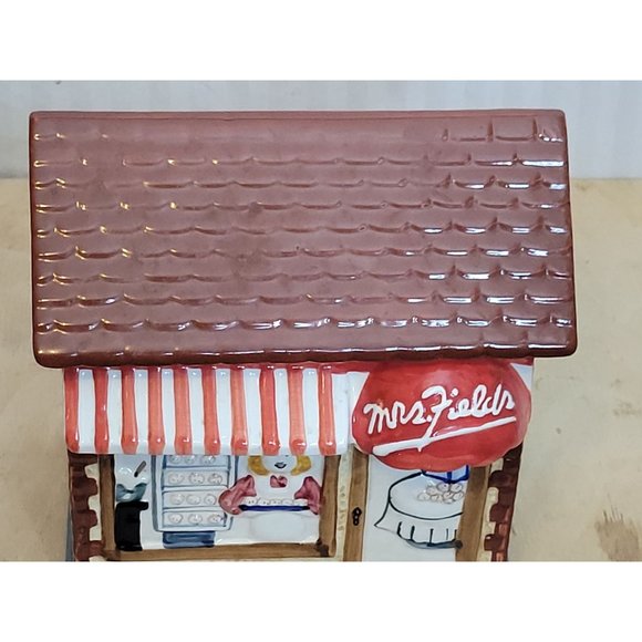 Vintage Mrs Fields Cookie Jar Storefront 3D Ceramic Rubber Seal on Lid 7.75x7x5 - Picture 6 of 11